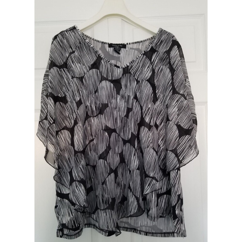 Adele & May Women's Top Blouse Kimono Sleeve Geometric V-Neck Size 2X